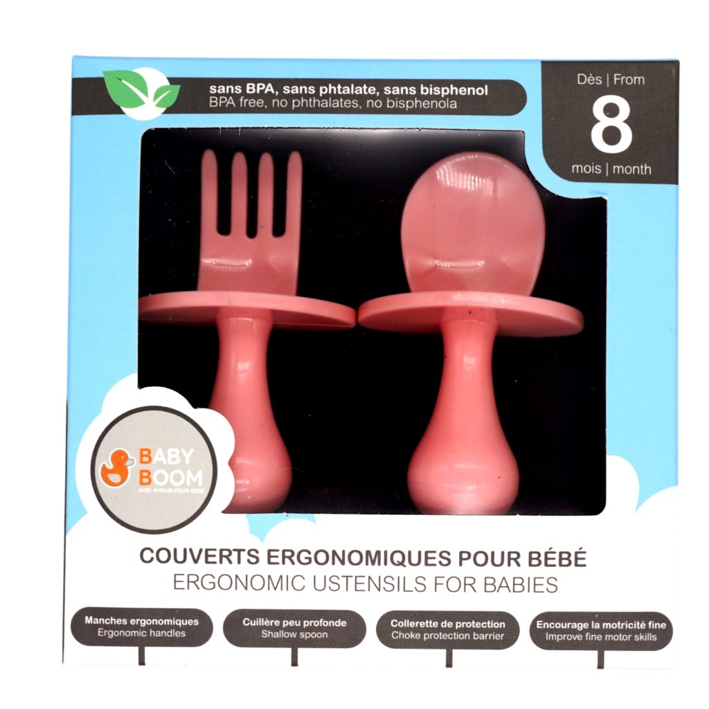 Couverts Bébé Silicone - Cuillère Et Fourchette Bouts Ronds - Interbaby - Sans BPA - Lavable Au Lave-vaisselle - Rose SI009-66